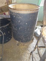 Container on wheels, pail of nails, plastic