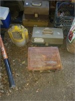 Pair of tackle boxes and bait bucket