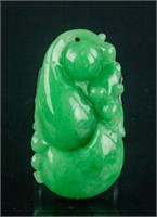 Burma Green Jadeite Carved Lotus Pendant