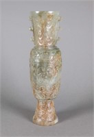 Chinese Archaistic Green Russet Jade Carved Vase