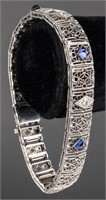 Art Deco 14K Gold Diamonds & Sapphires Bracelet
