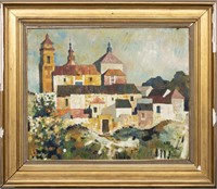 Guy Charon "Village Landscape" Oil on Canvas