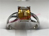 new sterling 2CT emerald cut Citrine ring - sz 7