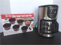 COFFEE MAKER (WORKS), ANGEL FOOD CAKE PANS (NEW)