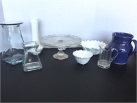 MISC. ITEMS - 10" CAKE PLATE, POTTERY PITCHER, ETC