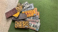 Box of old license plates