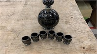 Silver overlay Saki Decanter with 6 shot glasses