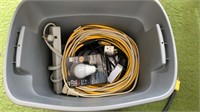 Tote of extension cords etc..