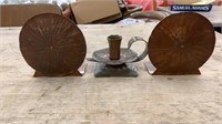 Copper Candle Holder and 2 Copper Book Ends