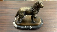 Bronze dog statue with marble base. 7 1/2 inch x 8