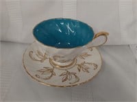 Aynsley Turquoise Blue & Gold Flowers Cup & Saucer