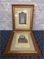 Two decorative wooden frames with furniture