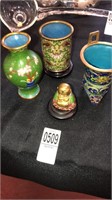Asian lot small multi color vase and Buddha