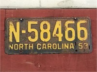 1953 North Carolina License Plate