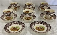 Spode "Woodland" 6 Cups and 8 Saucers