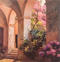 Oil on Canvas of a Tuscan Courtyard