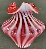 Fenton Cranberry Opalescent Swirl Vase