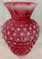 Cranberry Pink Fenton Hobnail Vase