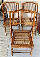 3 Burnt Bamboo Folding Chairs