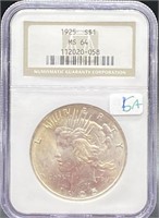 1925 Peace Silver Dollar MS 64 NGC Graded