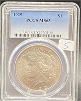 1925 Peace Silver Dollar MS 63 PCGS Graded