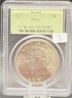 1927 Peace Silver Dollar MS 62 PCGS Graded OLD