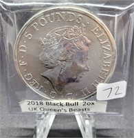 2018 Black Bull 2oz UK Queen's .9999 Silver