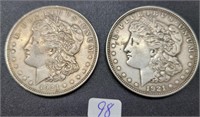 Lot of 2 - 1921 Silver Morgan Dollars
