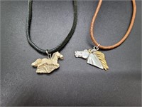 Pair of Horse Charms on Leather Necklaces