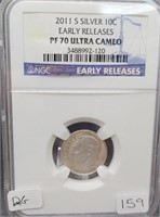 2011-S Silver ER PF70 UC Roosevelt Dime NGC