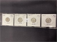4 Roosevelt Silver Dimes, 1959, 60d, , 62d, 63,
