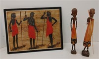 African wall hanging and wooden figurines