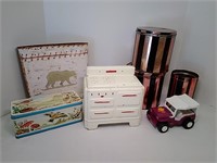 Tonka Jeep, Toy Stove, Biscuit Container, & More