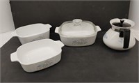 Corning Ware bowls and tea pot