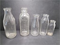 Vintage Milk Bottle Assortment, Lot of 5