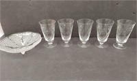 Glass candy dish and fluted glasses