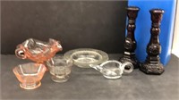 Glass Assortment & 2x Candle Holders; Ashtray