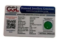 Genuine 10.52 ct Round Cut Emerald Cert. Gemstone