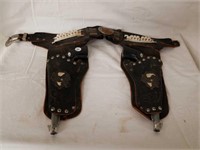 Vintage childs leather holster and 2 cap guns
