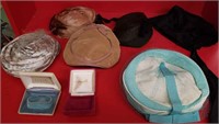 6 Ladies dress hats & 2 small jewelry boxes