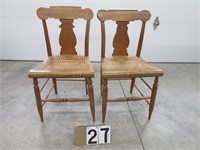 Pair of Tiger Maple cane seat chairs