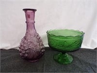 Grape Design Purple Bottle/Green Glass Candy Dish