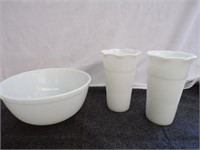 Milk Glass Bowl/Milk Glass Vases
