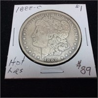 1888-O MORGAN SILVER DOLLAR, HOT LIPS