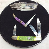 (3) KNIVES, 2 STEEL WARRIOR & WOLF HEAD