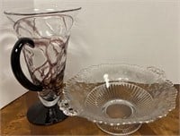 AMETHYST GLASS PITCHER ETCHED BOWL