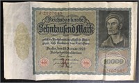 1922 GERMAN REICHSBANKNOTE LARGE 10000 BANK NOTE (