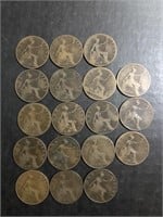LOT OF (18) 1893 - 1910 BRITSH ONE PENNY COINS