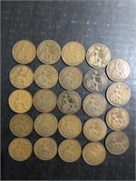 LOT OF (24) 1912 - 1948 BRITISH ONE PENNY COINS