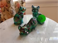 FENTON HAND PAINTED CATS - TOTAL OF 3